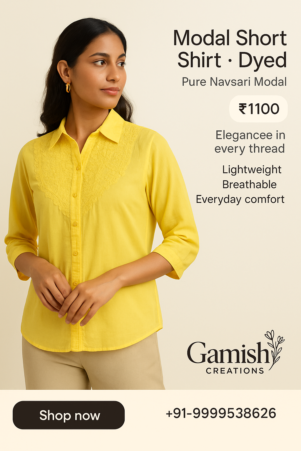 Modal Short Shirt - Dyeable (Pure Navsari Modal)