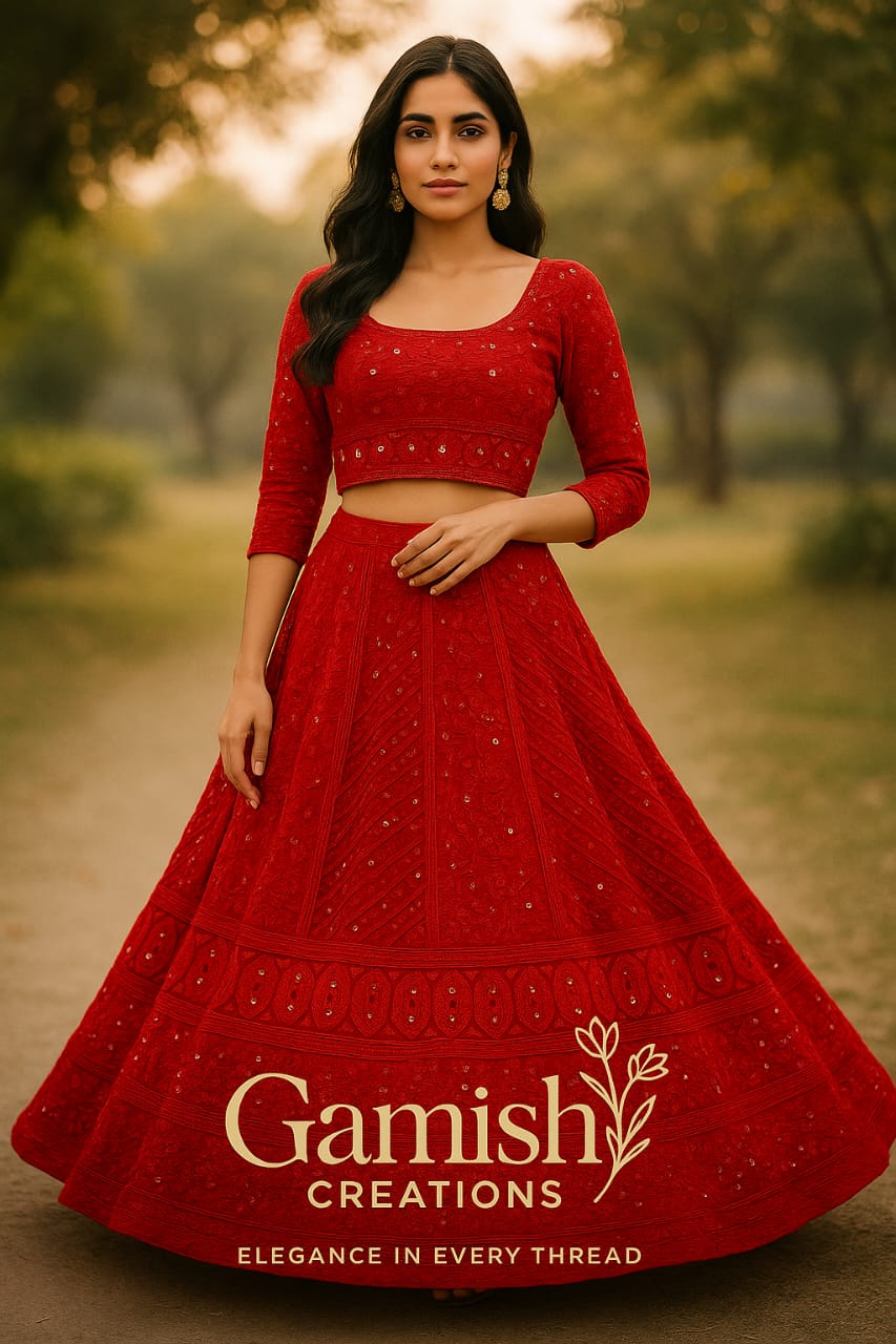 Lengha - Viscose gota patti with mirror work