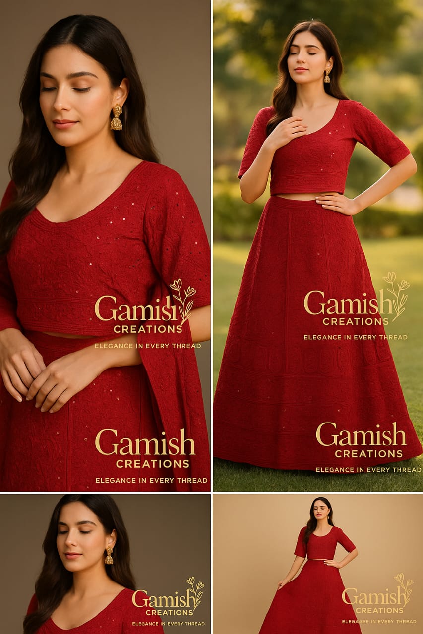 Lengha - Viscose gota patti with mirror work