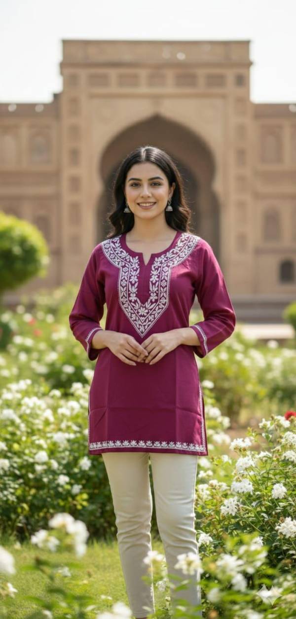 Handmade Cotton Kurti | Chikankari Floral Embroidery Tunic