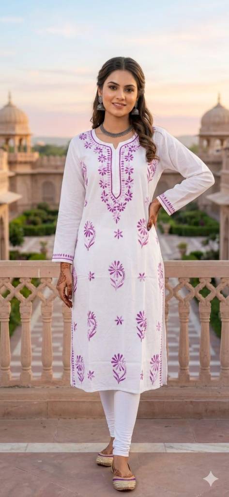 Embroidered Rayon shaded thread Chikankari Kurti | Lucknowi Fusion Summer Wear, Boho Ethnic Outfit, Indo Fusion Tunic, Handmade Embroidery