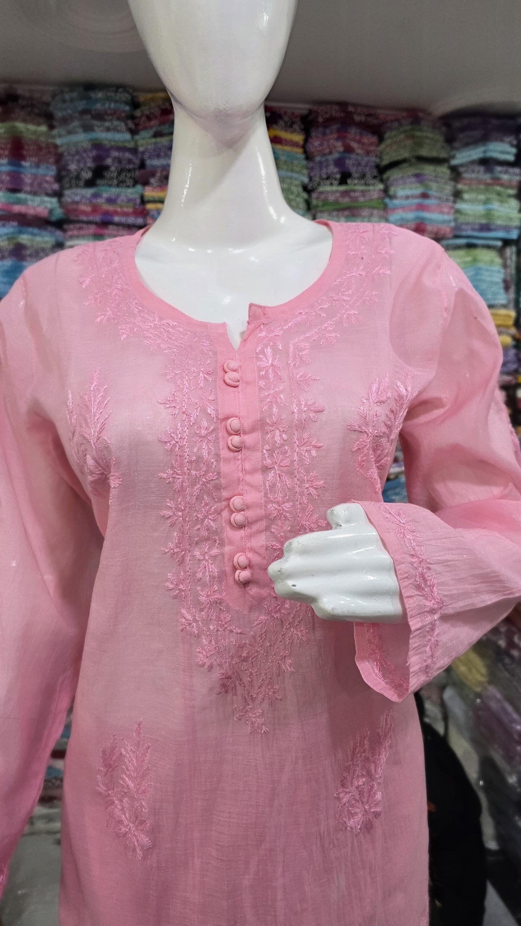 Embroidered Premium Mal Chanderi Set dyed | Lucknowi Chikankari Embroidery|Summer Wear| - Image 7