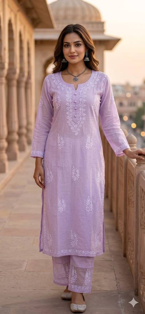 Embroidered Premium Mal Chanderi Set dyed | Lucknowi Chikankari Embroidery|Summer Wear|