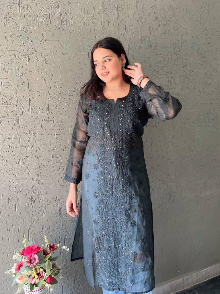 Embroidered Premium Rajasthani Kota Doria mukeish work Kurti dyeable | Lucknowi Chikankari Embroidery Fusion Summer Wear