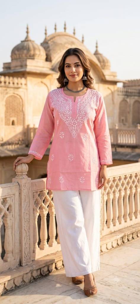 Embroidered Premium Cotton Short kurti | Lucknowi Chikankari Embroidery|Summer Wear