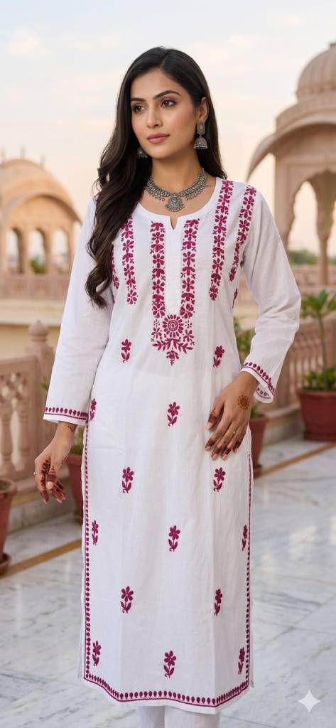 Embroidered Exclusive Cotton Highlight Kurti  | Lucknowi Chikankari Embroidery Fusion Summer Wear