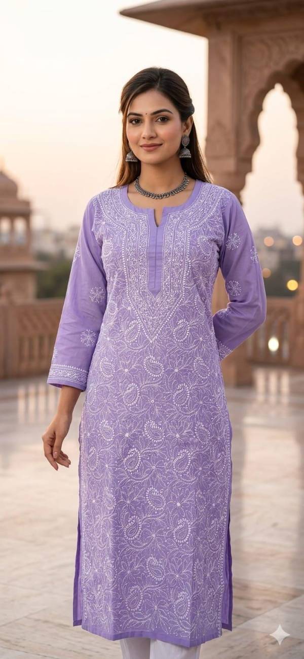 Embroidered Exclusive Cotton voil jaal Kurti  | Lucknowi Chikankari Embroidery Fusion Summer Wear