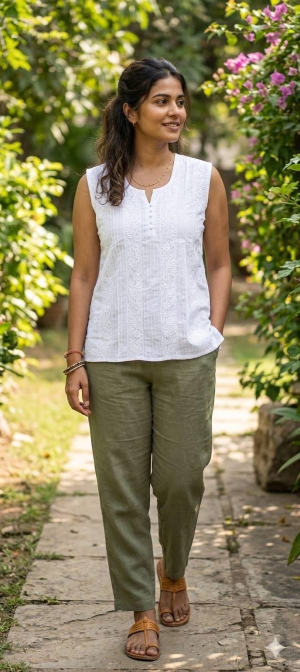 Embroidered Premium Cotton short Dyeable top  | Lucknowi Chikankari Embroidery Fusion Summer Wear
