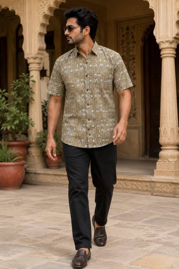 Men's Jaipur Print Cotton Shirt |  Ethnic Casual Wear