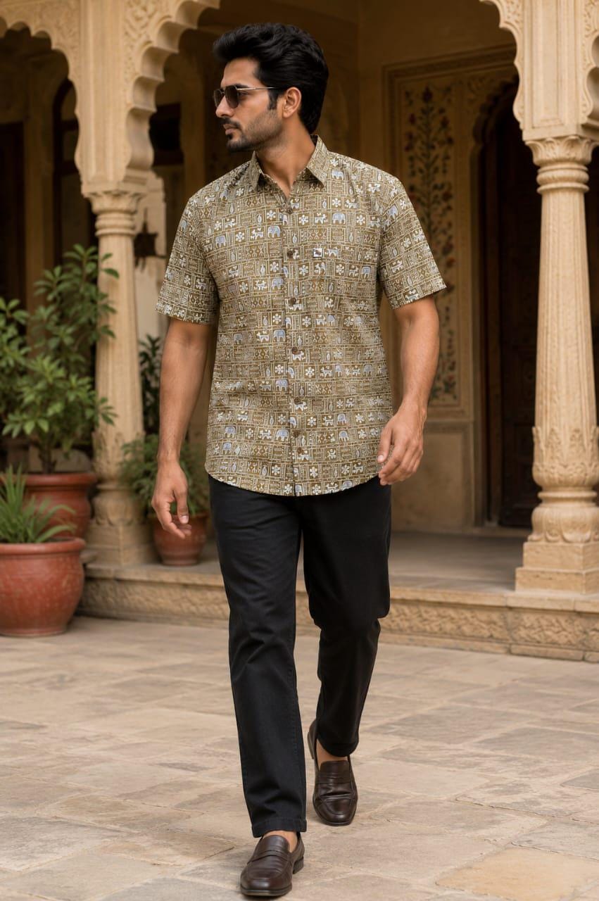Men's Jaipur Print Cotton Shirt | Ethnic Casual Wear