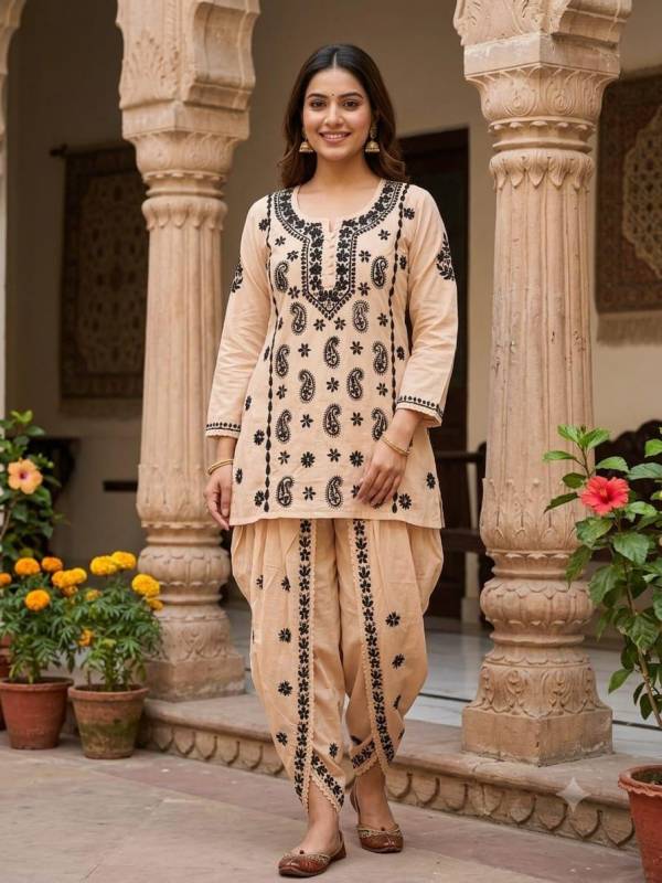Embroidered Pure mul cotton short kurti with tulip pant with fine Chikankari handwork | Lucknowi Chikankari Embroidery | Summer Wear