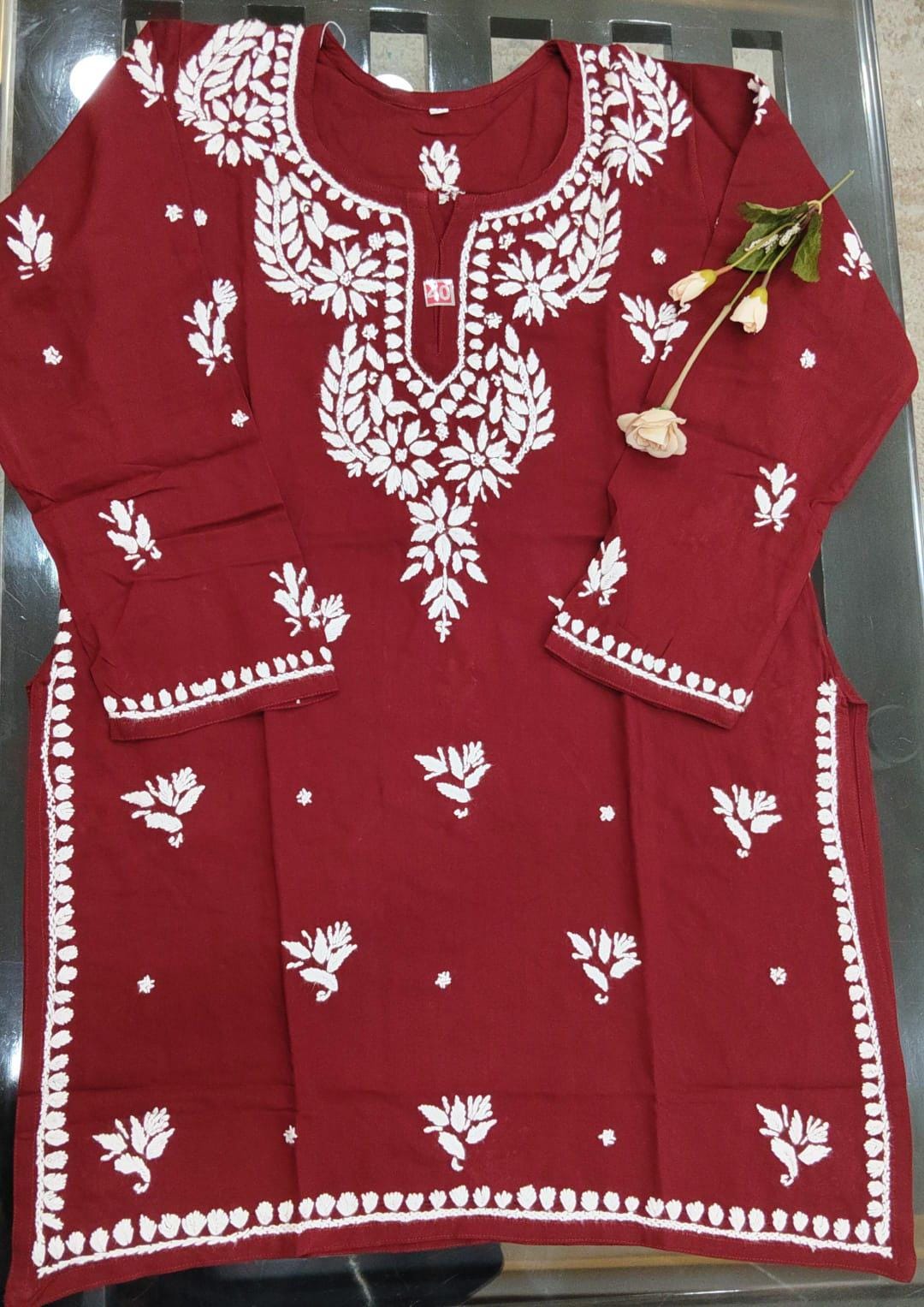 Embroidered heavy quality short top with fine Chikankari hand work |Lucknowi Chikankari Embroidery|Summer Wear - Image 2