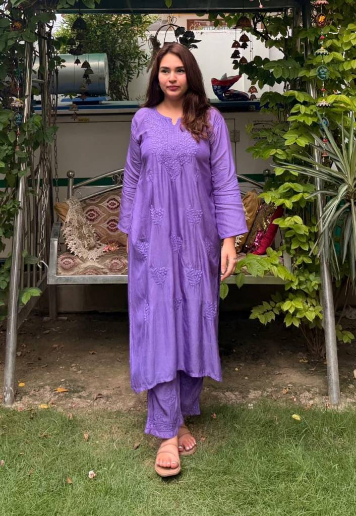 Embroidered Premium Dyeable Musline palazzo cord set | Lucknowi Chikankari Embroidery|Summer Wear