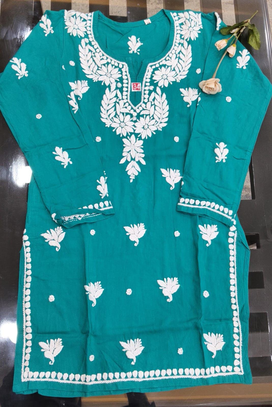 Embroidered heavy quality short top with fine Chikankari hand work |Lucknowi Chikankari Embroidery|Summer Wear - Image 3