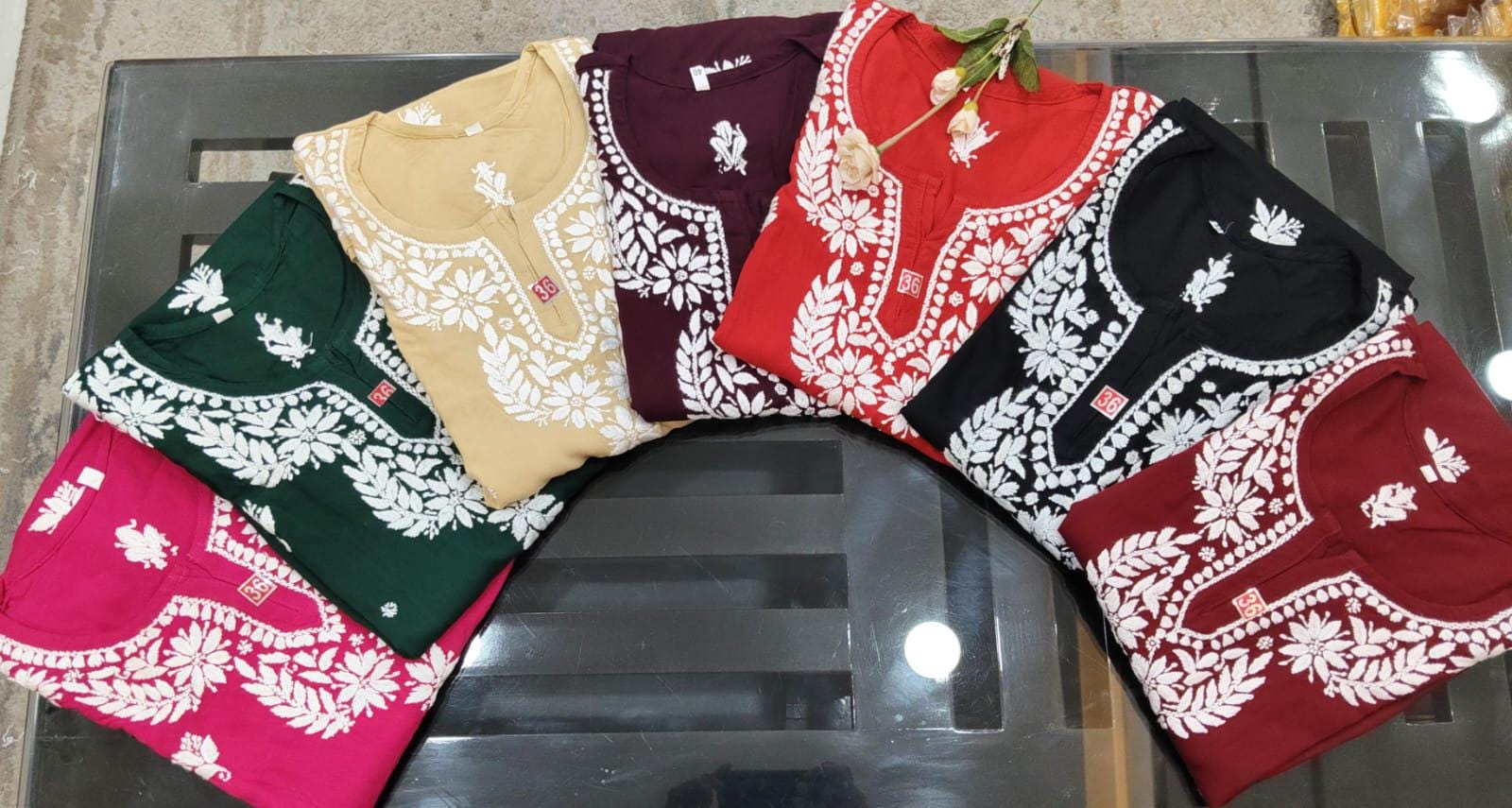Embroidered heavy quality short top with fine Chikankari hand work |Lucknowi Chikankari Embroidery|Summer Wear - Image 9